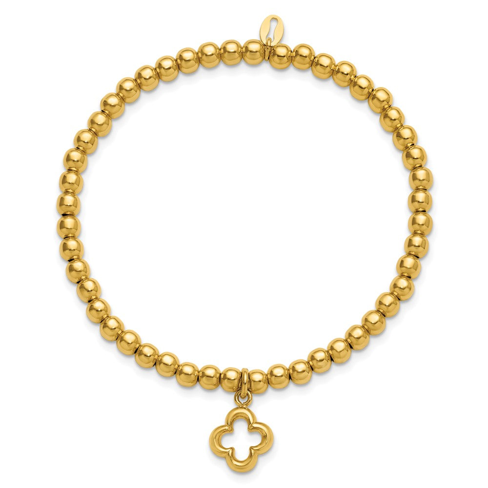Leslie's Sterling Silver Gold-tone Polished Beads w/Charm Stretch Bracelet - Product Photo