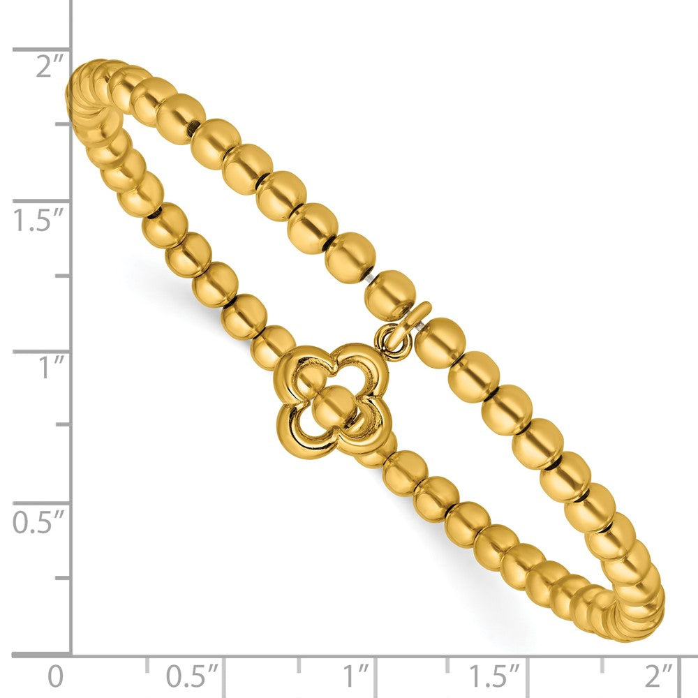 Leslie's Sterling Silver Gold-tone Polished Beads w/Charm Stretch Bracelet - Product Photo