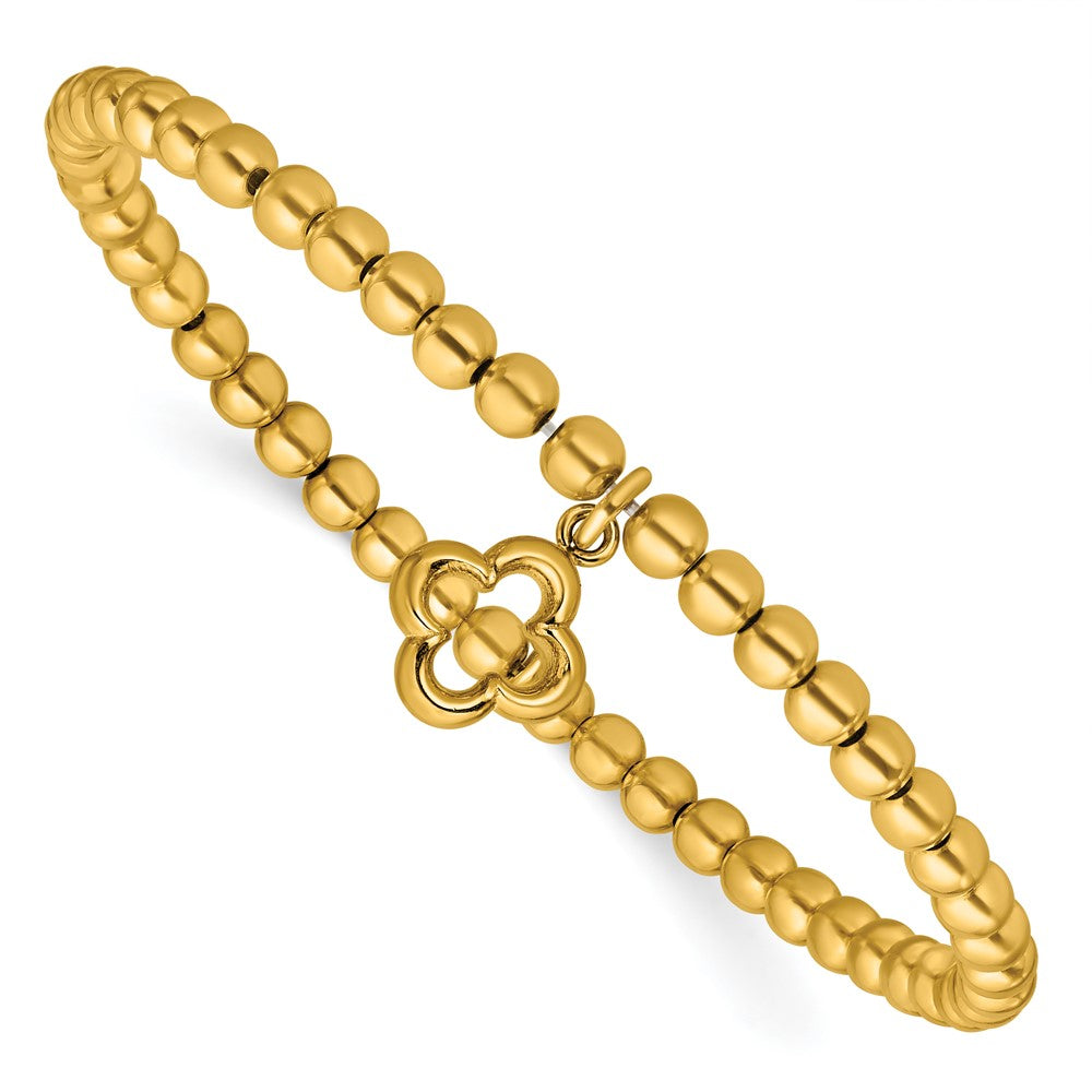 Sterling Silver Gold-tone Polished Beads with Charm Stretch Bracelet