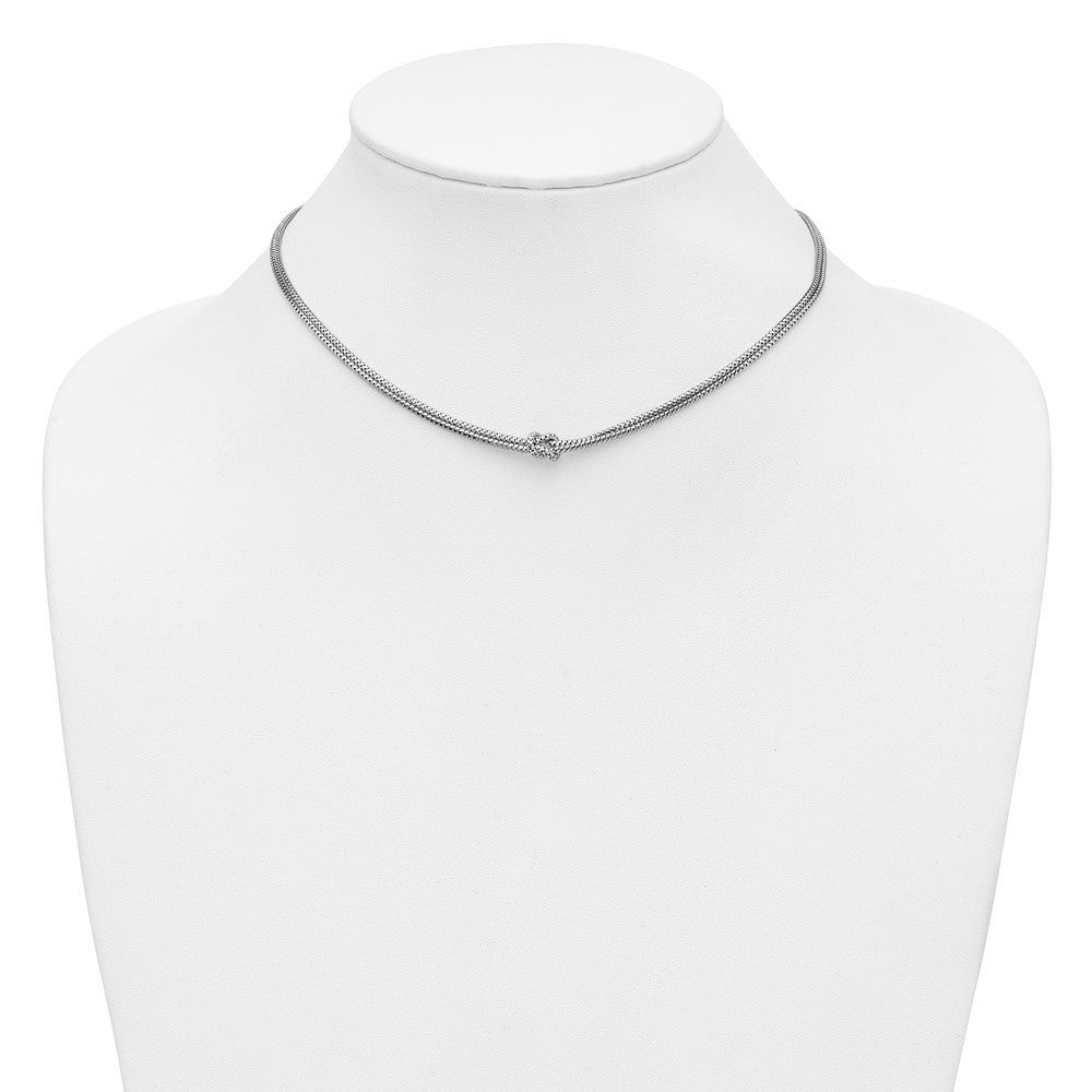Leslie's Sterling Silver RH-plat Pol. 2-Strand Knot w/2in ext. Necklace - Product Photo