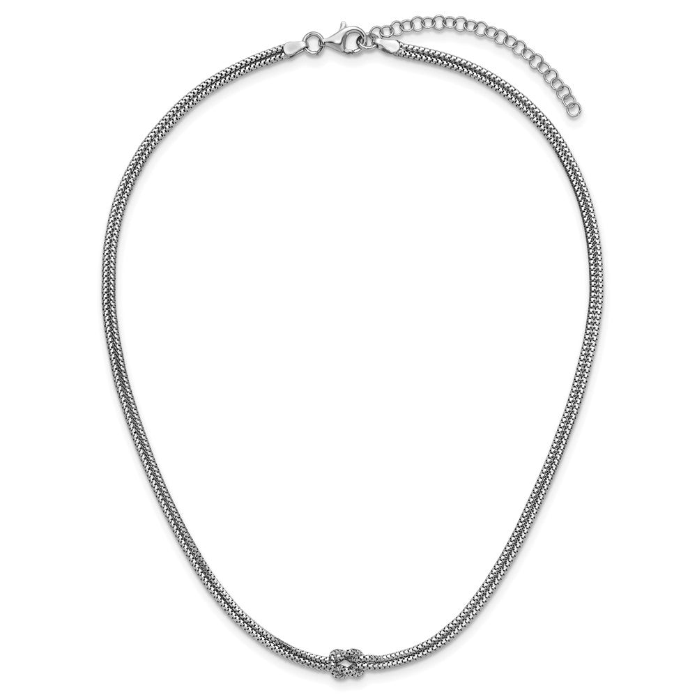 Leslie's Sterling Silver RH-plat Pol. 2-Strand Knot w/2in ext. Necklace - Product Photo