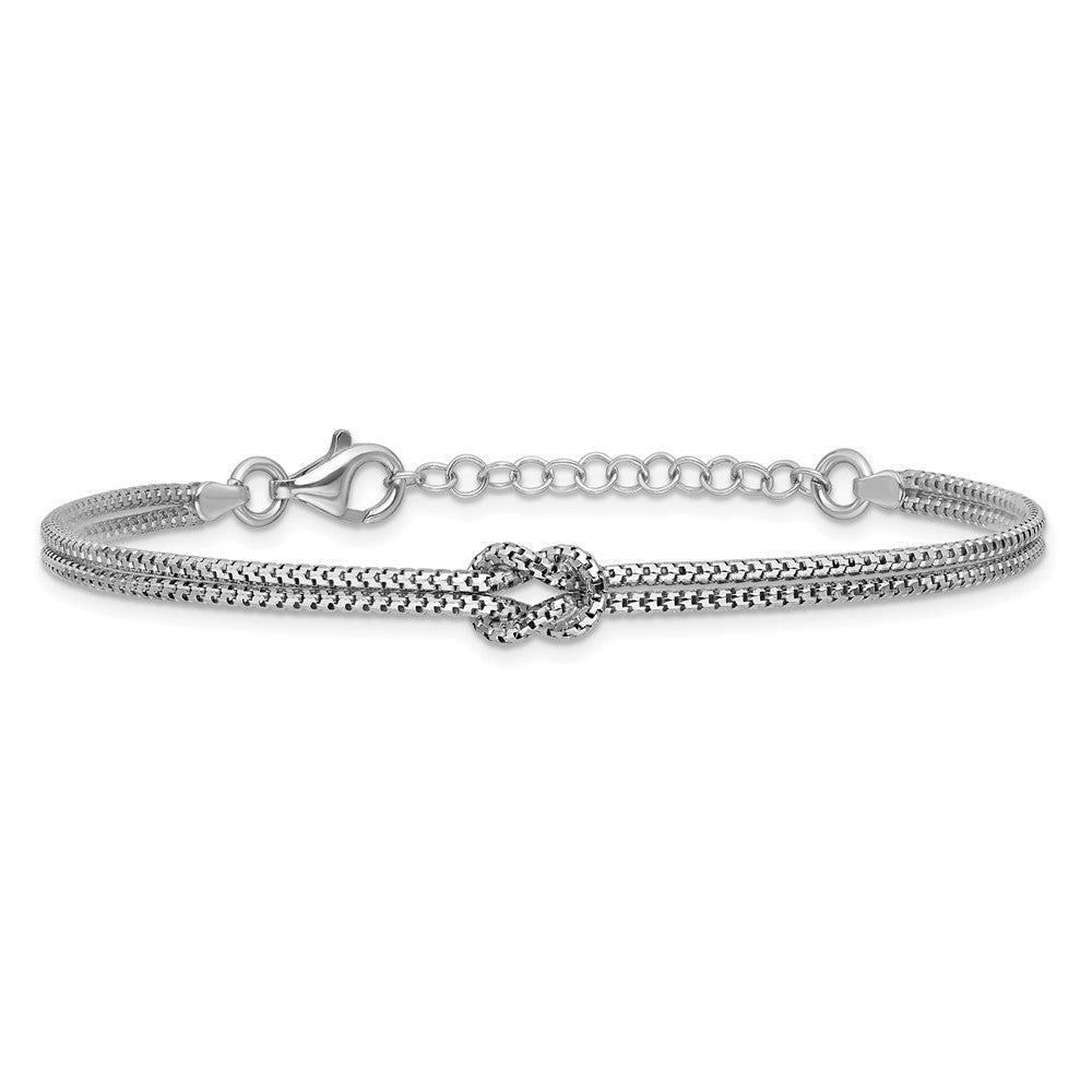 Leslie's Sterling Silver RH-plt Pol. 2-Strand Knot w/1in ext. Bracelet - Product Photo