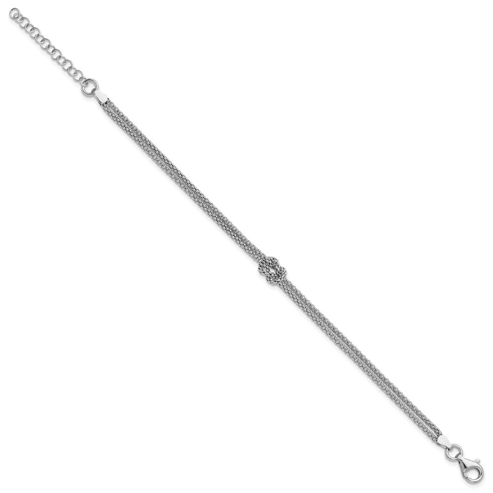 Leslie's Sterling Silver RH-plt Pol. 2-strand Knot w/1in ext. Bracelet - Product Photo