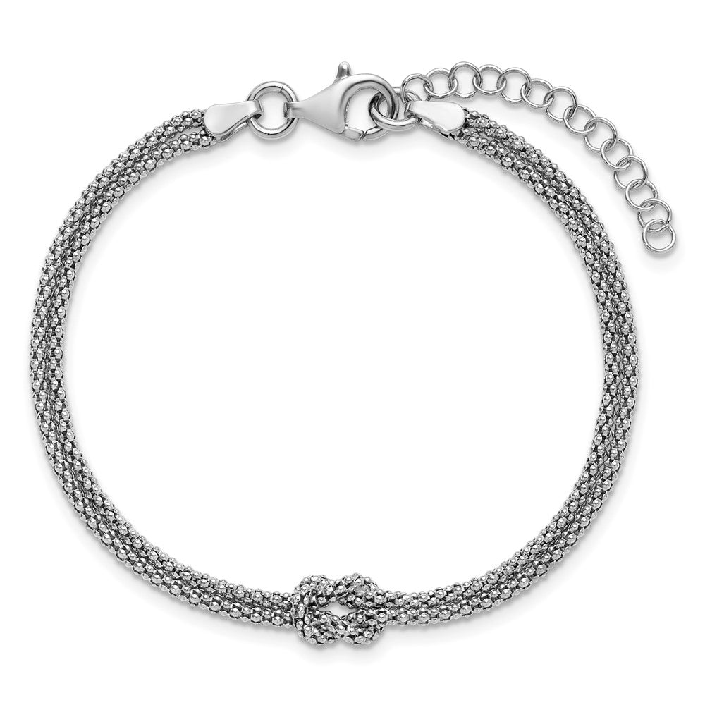 Leslie's Sterling Silver RH-plt Pol. 2-strand Knot w/1in ext. Bracelet - Product Photo