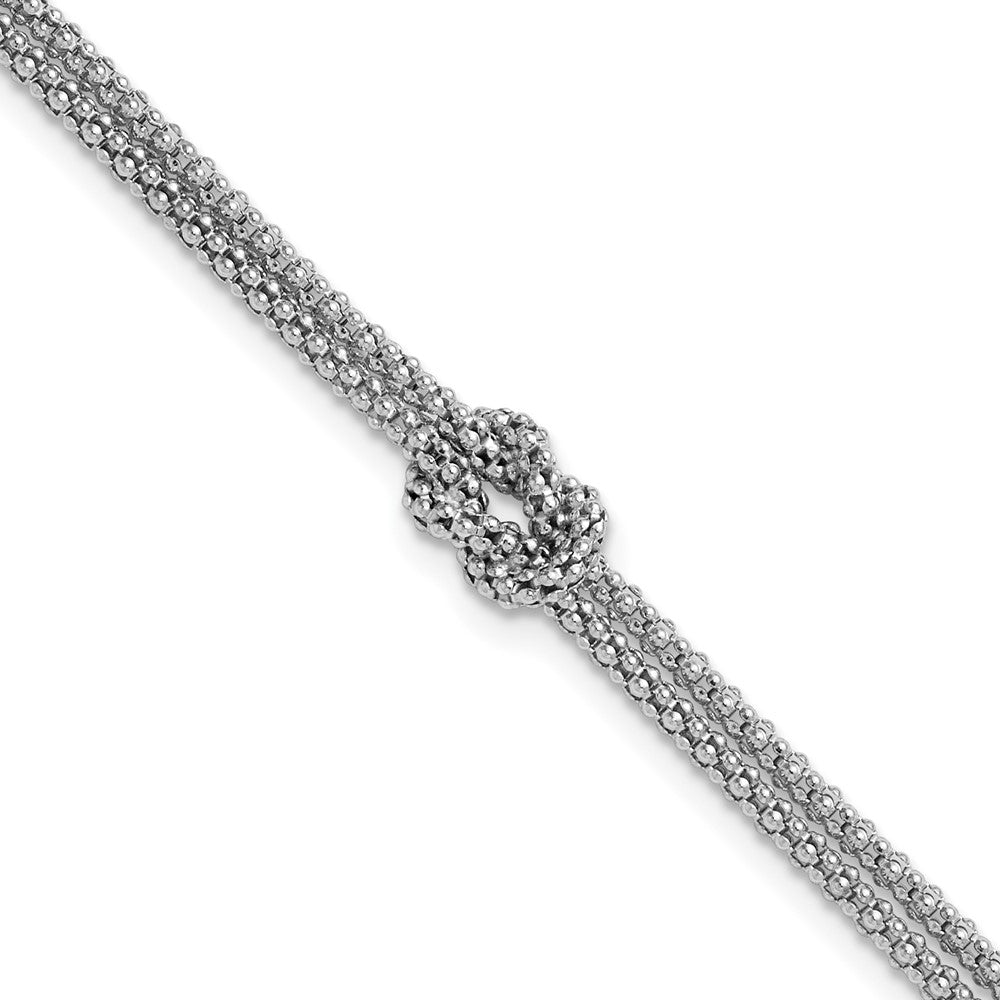 Sterling Silver RH-plt Polished 2-strand Knot with 1in ext. Bracelet