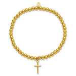 Leslie's Sterling Silver Gold-tone Pol. Cross Beaded Stretch Bracelet - Product Photo