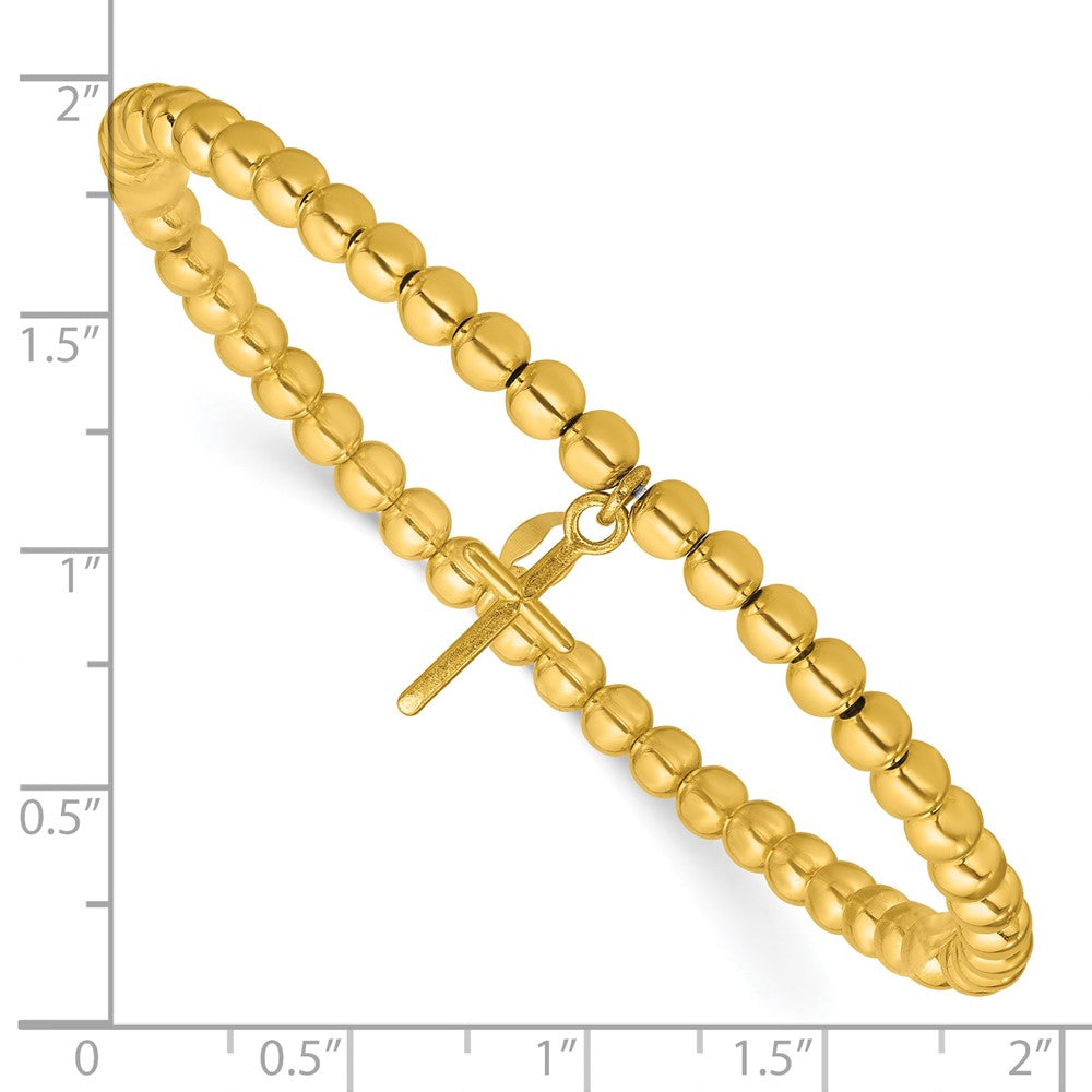 Leslie's Sterling Silver Gold-tone Pol. Cross Beaded Stretch Bracelet - Product Photo