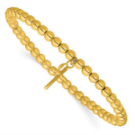 Leslie's Sterling Silver Gold-tone Pol. Cross Beaded Stretch Bracelet - Product Photo