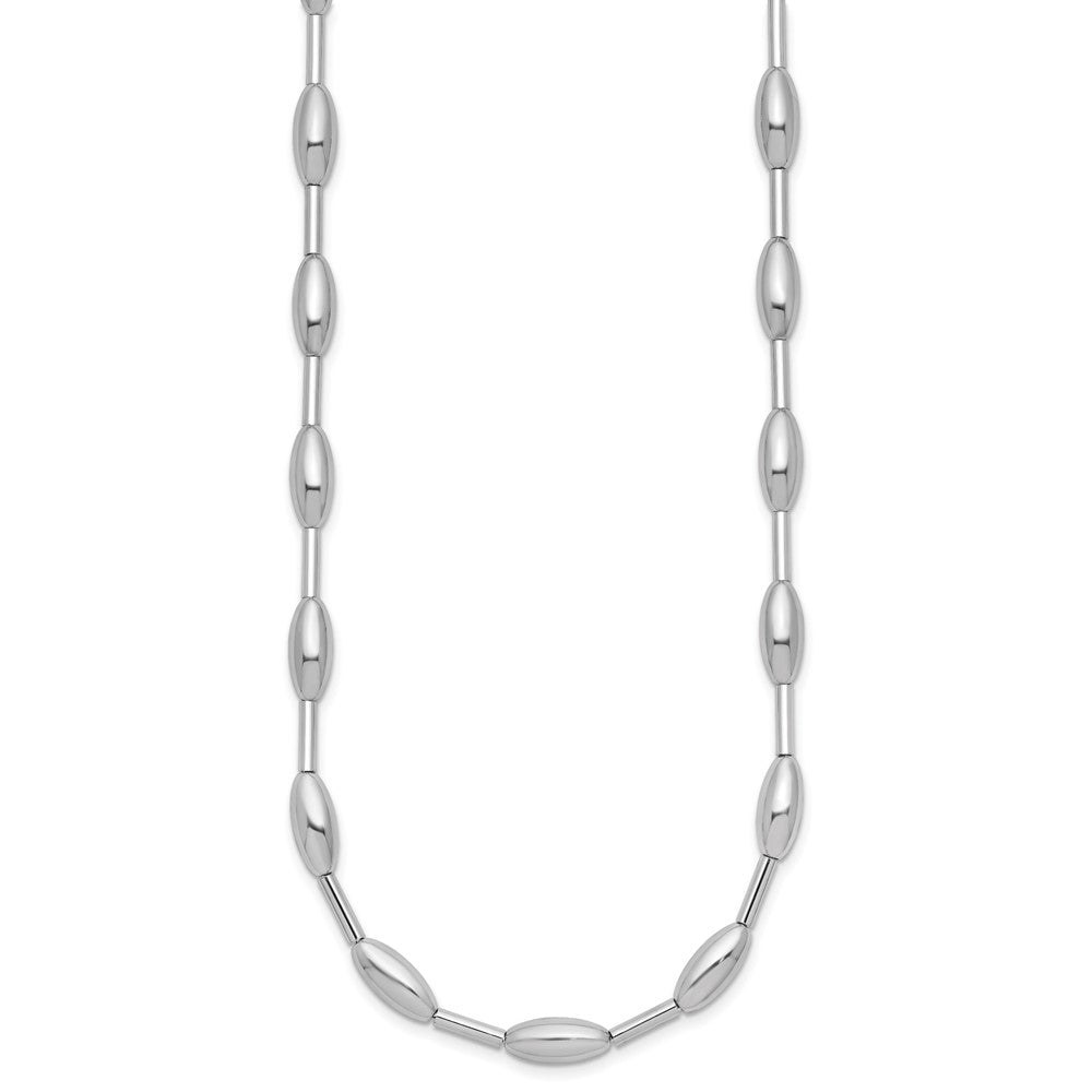 Leslie's Sterling Silver RH-plat Polish Oval Beaded w/2in ext. Necklace - Product Photo