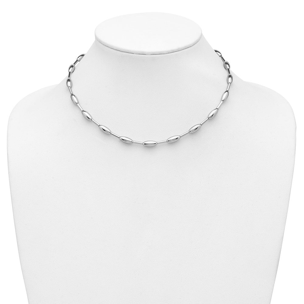 Leslie's Sterling Silver RH-plat Polish Oval Beaded w/2in ext. Necklace - Product Photo