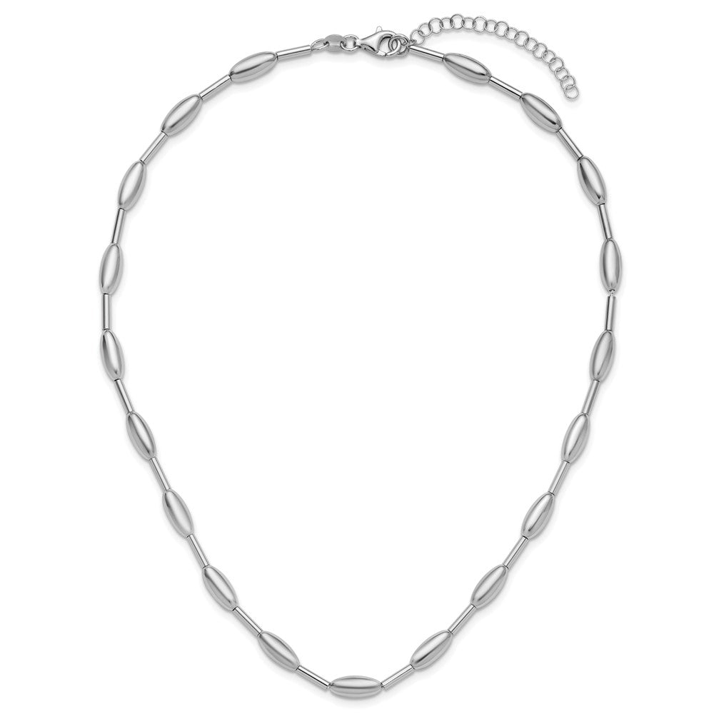 Leslie's Sterling Silver RH-plat Polish Oval Beaded w/2in ext. Necklace - Product Photo