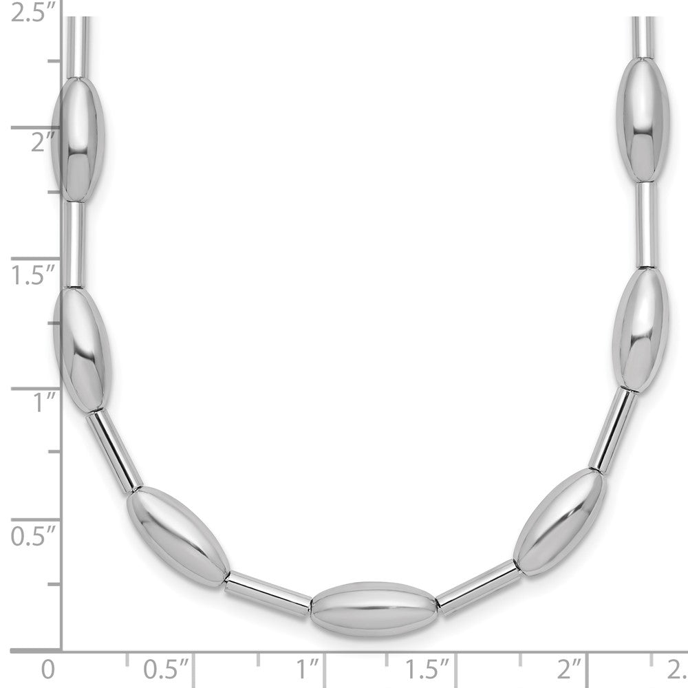 Leslie's Sterling Silver RH-plat Polish Oval Beaded w/2in ext. Necklace - Product Photo