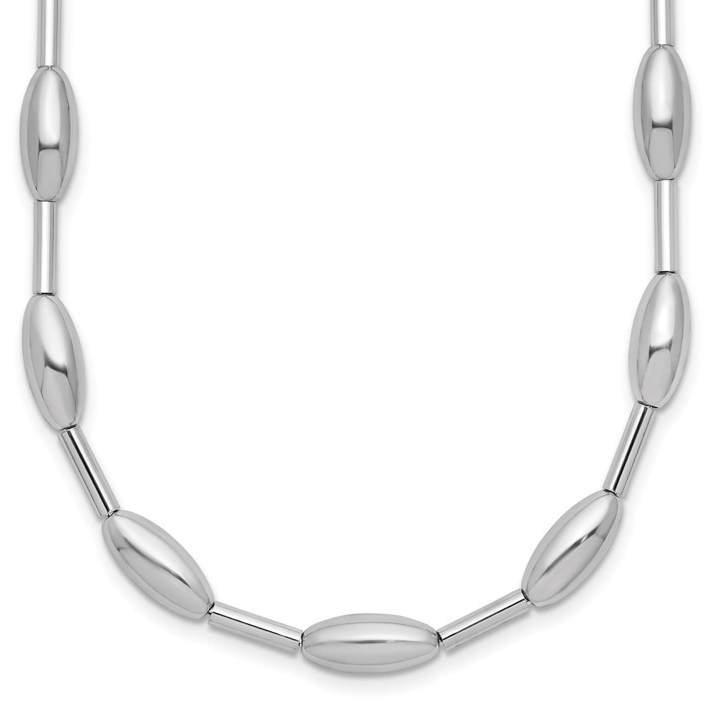 Sterling Silver RH-plat Polish Oval Beaded with 2in ext. Necklace