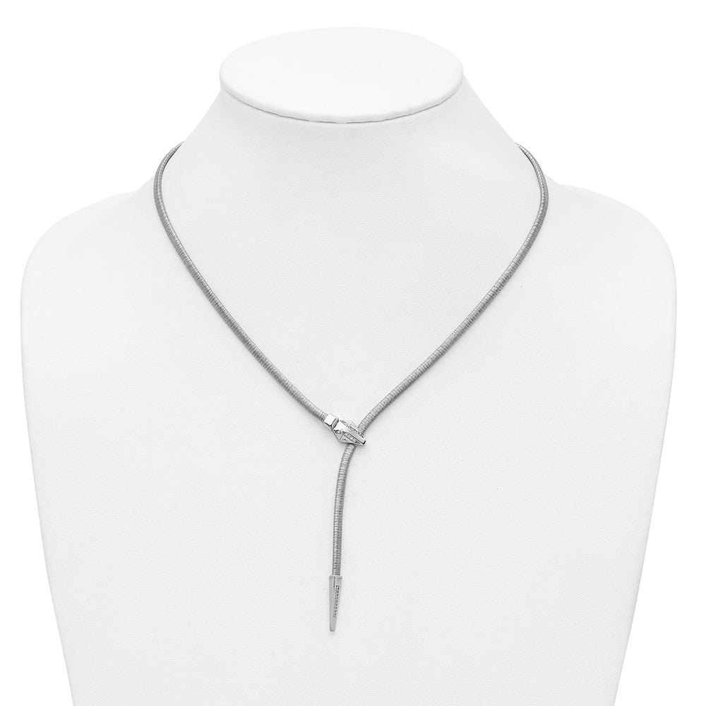 Leslie's SS RH-plated Polished/Textured CZ Lariat Snake w/ 2in ext. Necklac - Product Photo
