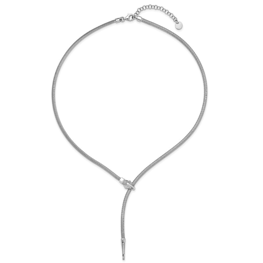 Leslie's SS RH-plated Polished/Textured CZ Lariat Snake w/ 2in ext. Necklac - Product Photo