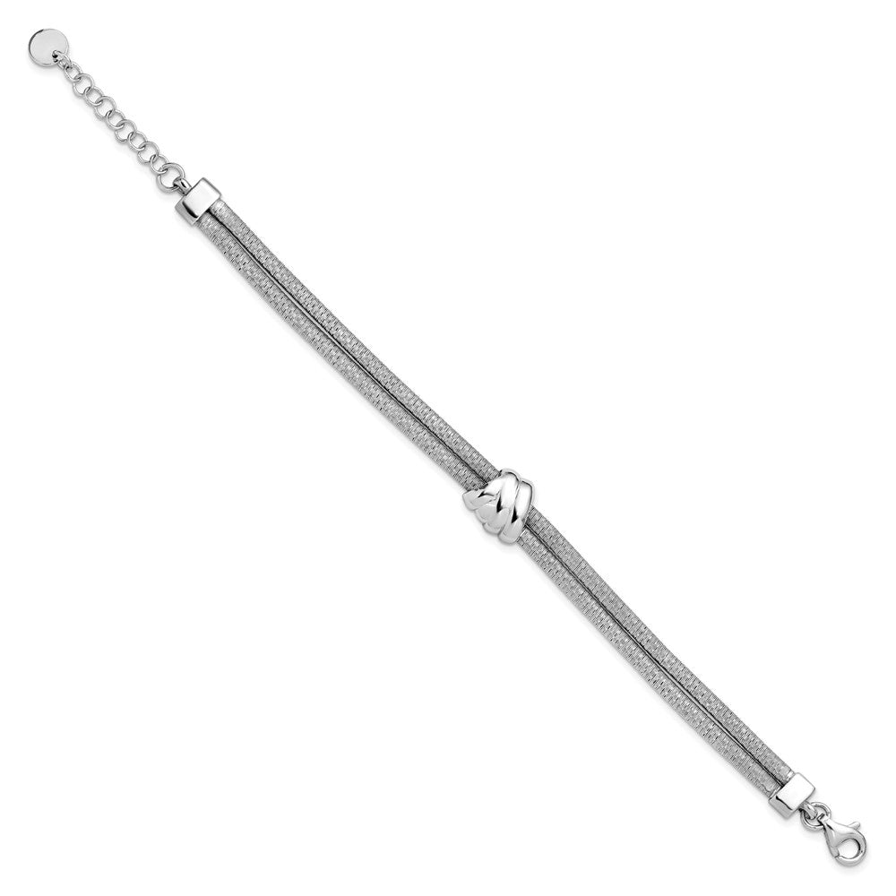 Leslie's SS Rh-plt Polished/Textured 2 Strand Wrapped Knot w/1in ext. Brace - Product Photo