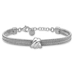 Leslie's SS Rh-plt Polished/Textured 2 Strand Wrapped Knot w/1in ext. Brace - Product Photo