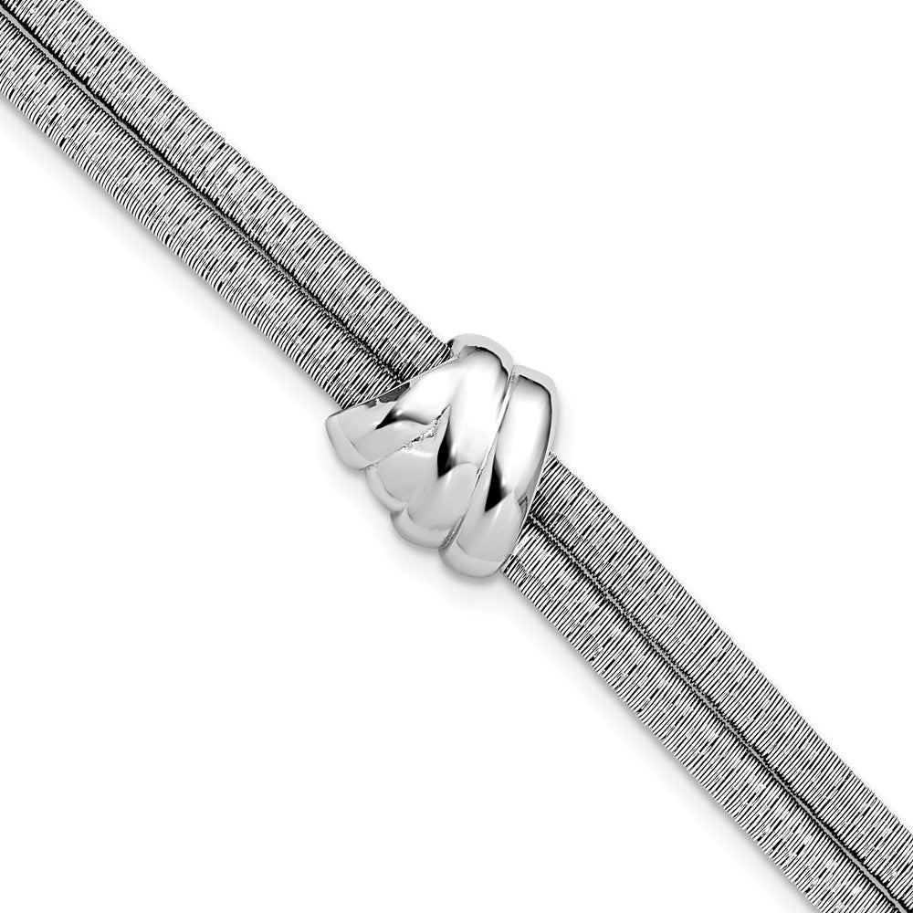 Sterling Silver RH-plated Pol./Txtrd 2 Strand Wrapped Knot w/ 1in ext. Bracelet