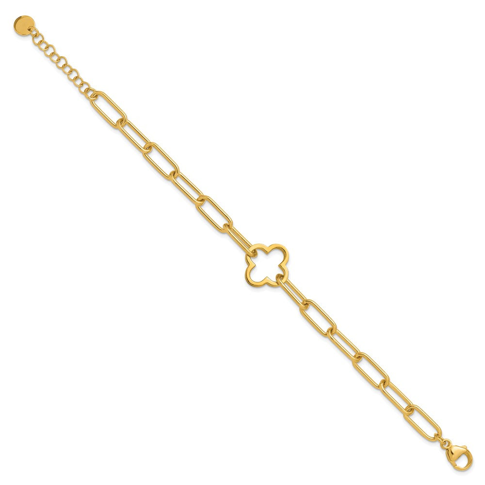Leslie's Sterling Silver Gold-plated Clover Fancy Link w/1in ext. Bracelet - Product Photo
