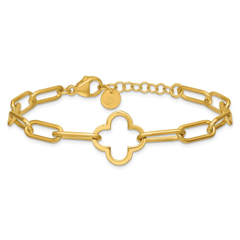 Leslie's Sterling Silver Gold-plated Clover Fancy Link w/1in ext. Bracelet - Product Photo