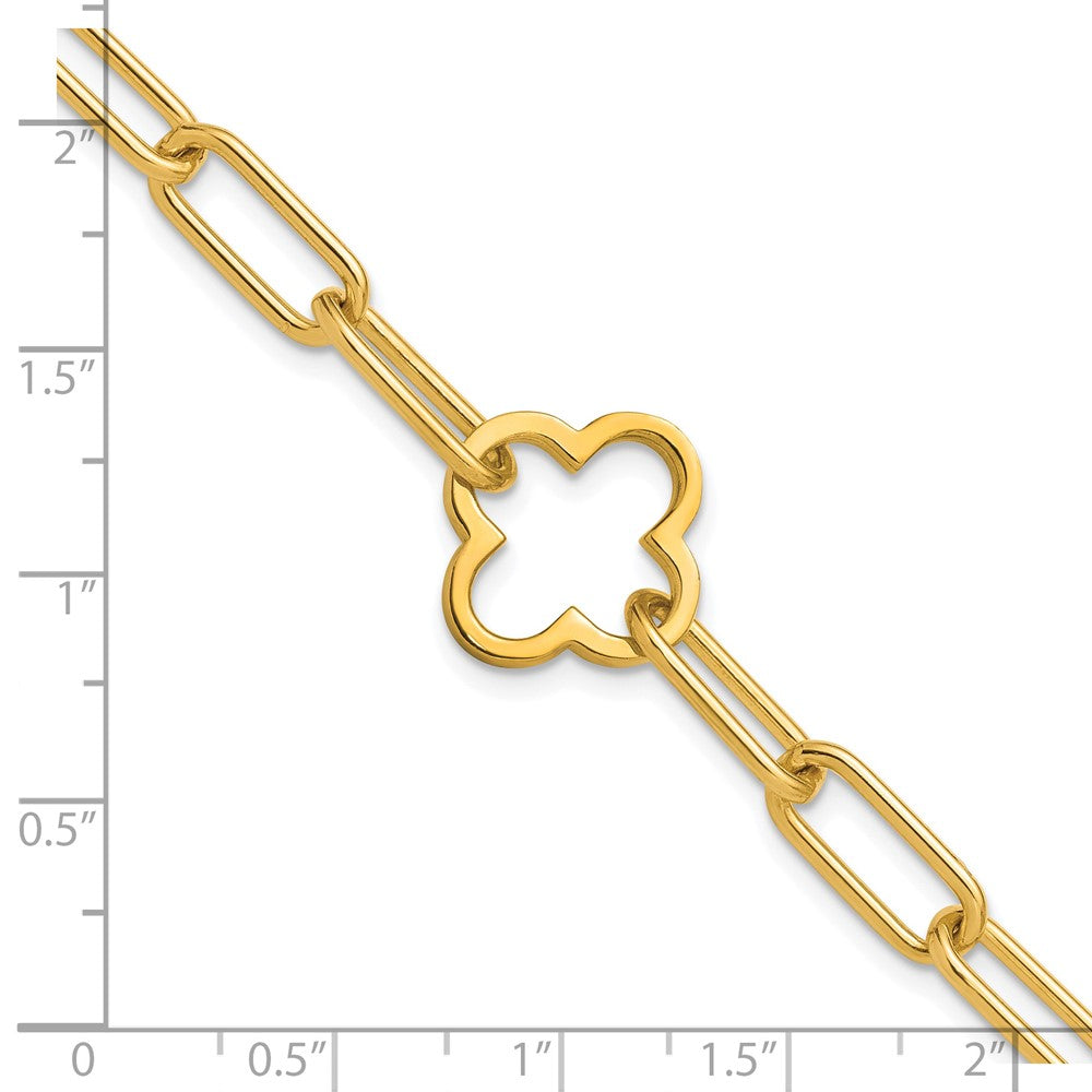 Leslie's Sterling Silver Gold-plated Clover Fancy Link w/1in ext. Bracelet - Product Photo