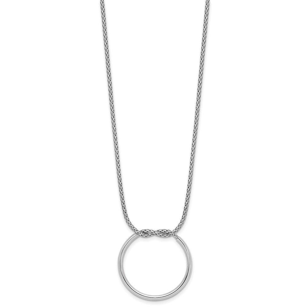 Leslie's Sterling Silver RH-pl Polished/Textured Circle Pendant w/2in ext. - Product Photo
