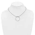 Leslie's Sterling Silver RH-pl Polished/Textured Circle Pendant w/2in ext. - Product Photo