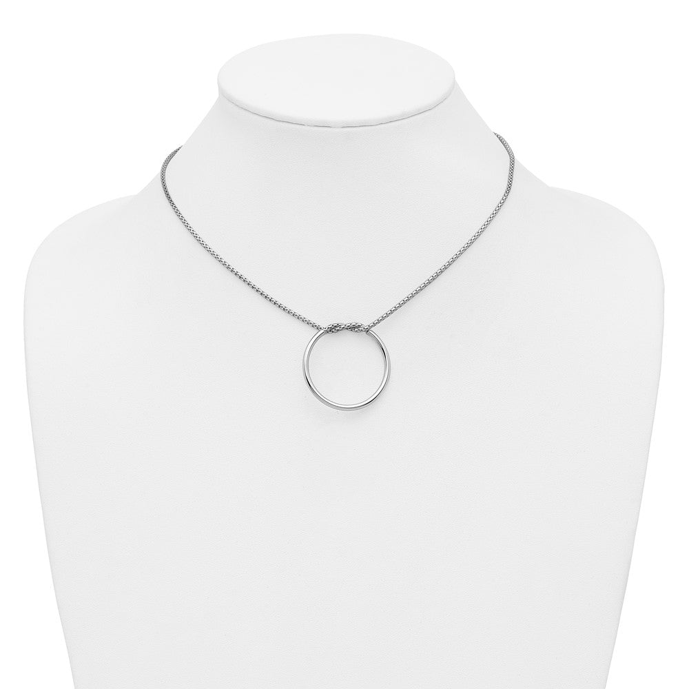 Leslie's Sterling Silver RH-pl Polished/Textured Circle Pendant w/2in ext. - Product Photo