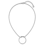 Leslie's Sterling Silver RH-pl Polished/Textured Circle Pendant w/2in ext. - Product Photo