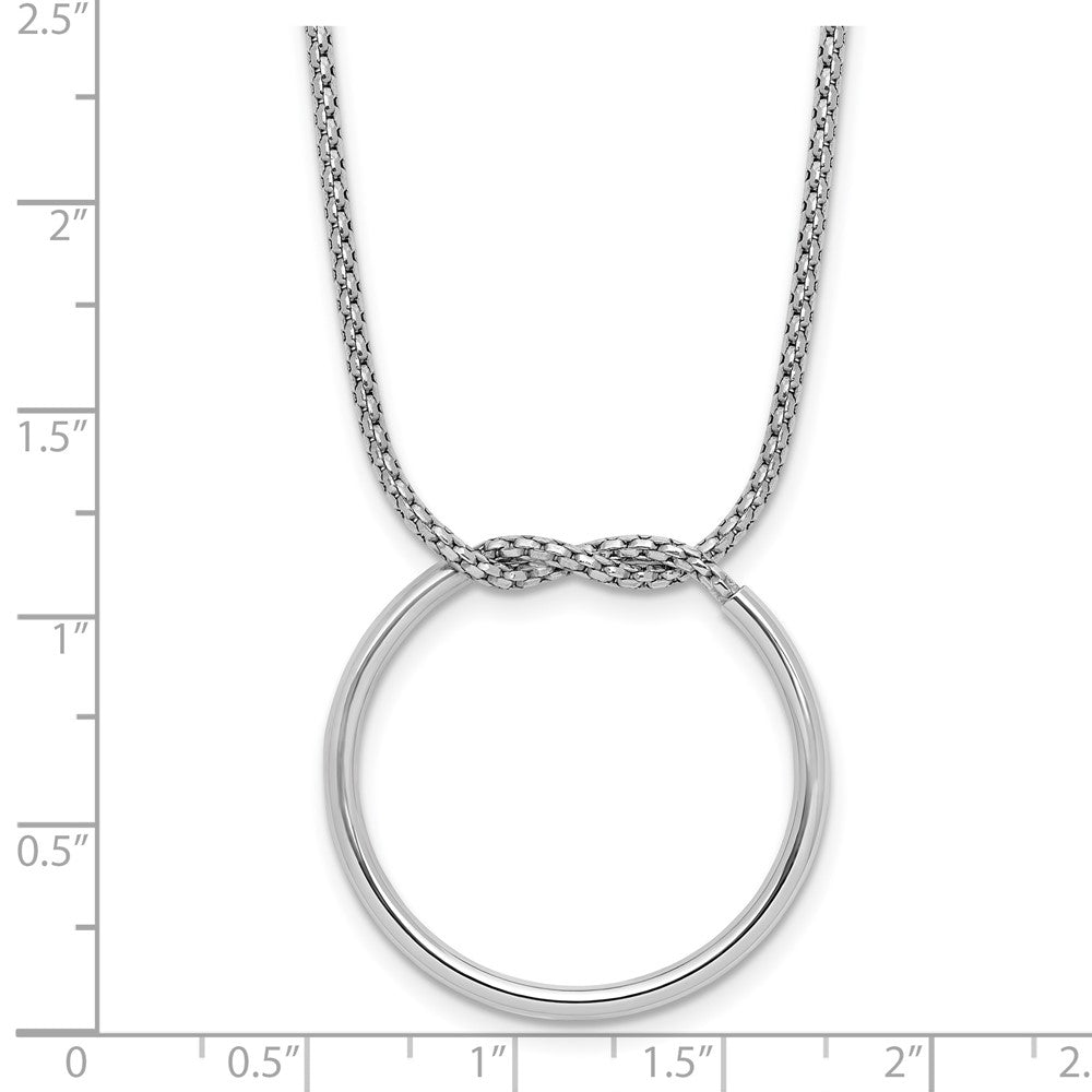 Leslie's Sterling Silver RH-pl Polished/Textured Circle Pendant w/2in ext. - Product Photo