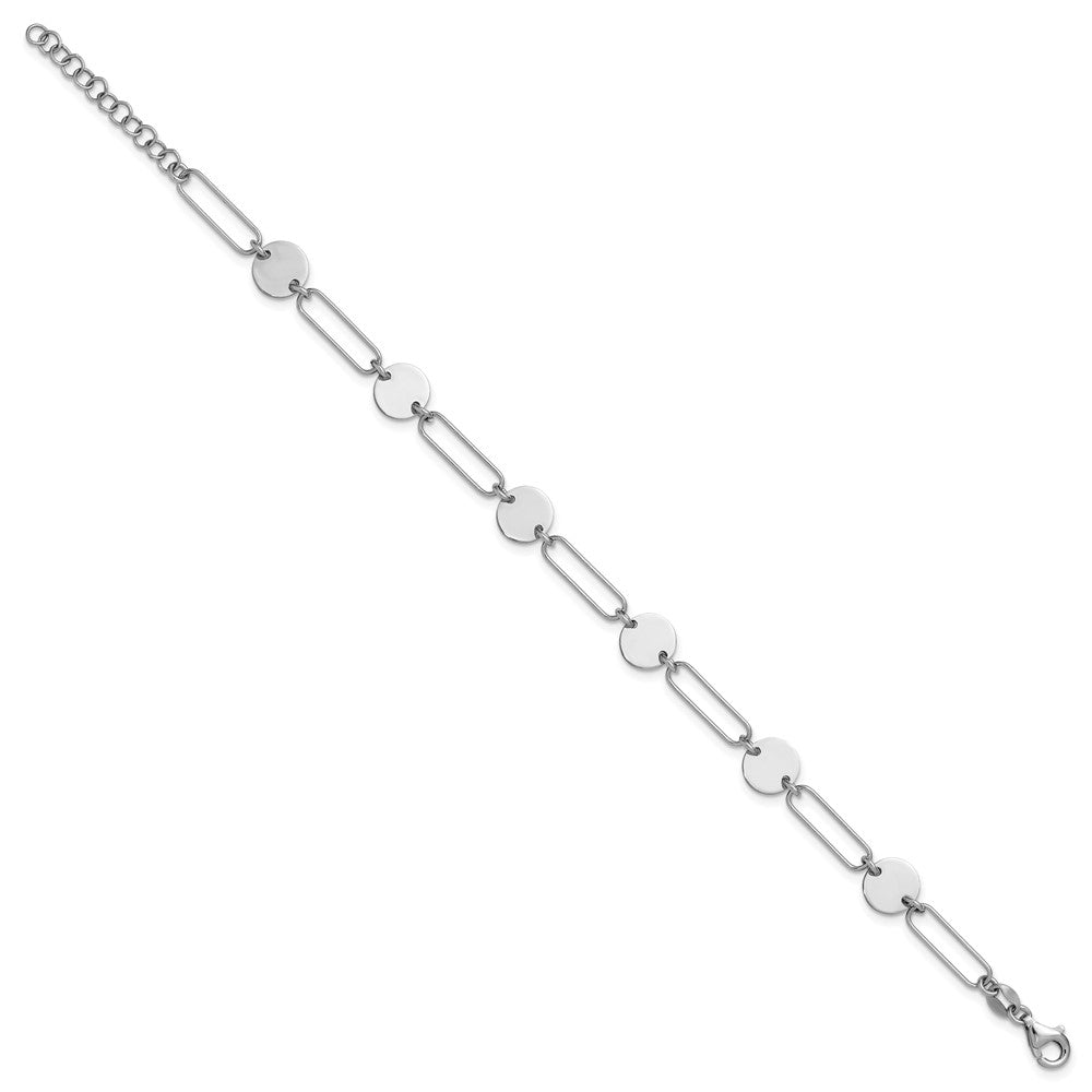 Leslie's Sterling Silver RH-plated Polished Circle and Link w/ 1in ext. Bra - Product Photo