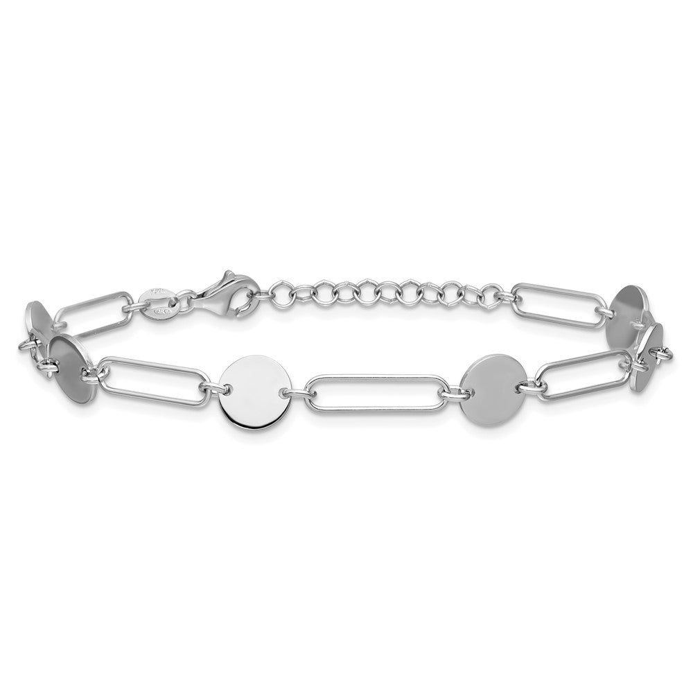 Leslie's Sterling Silver RH-plated Polished Circle and Link w/ 1in ext. Bra - Product Photo