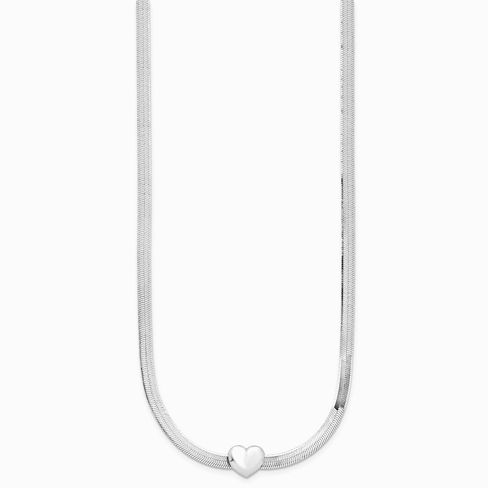 Sterling Silver RH-plated Polished Heart Herringbone w/ 2in ext. N - Product Photo