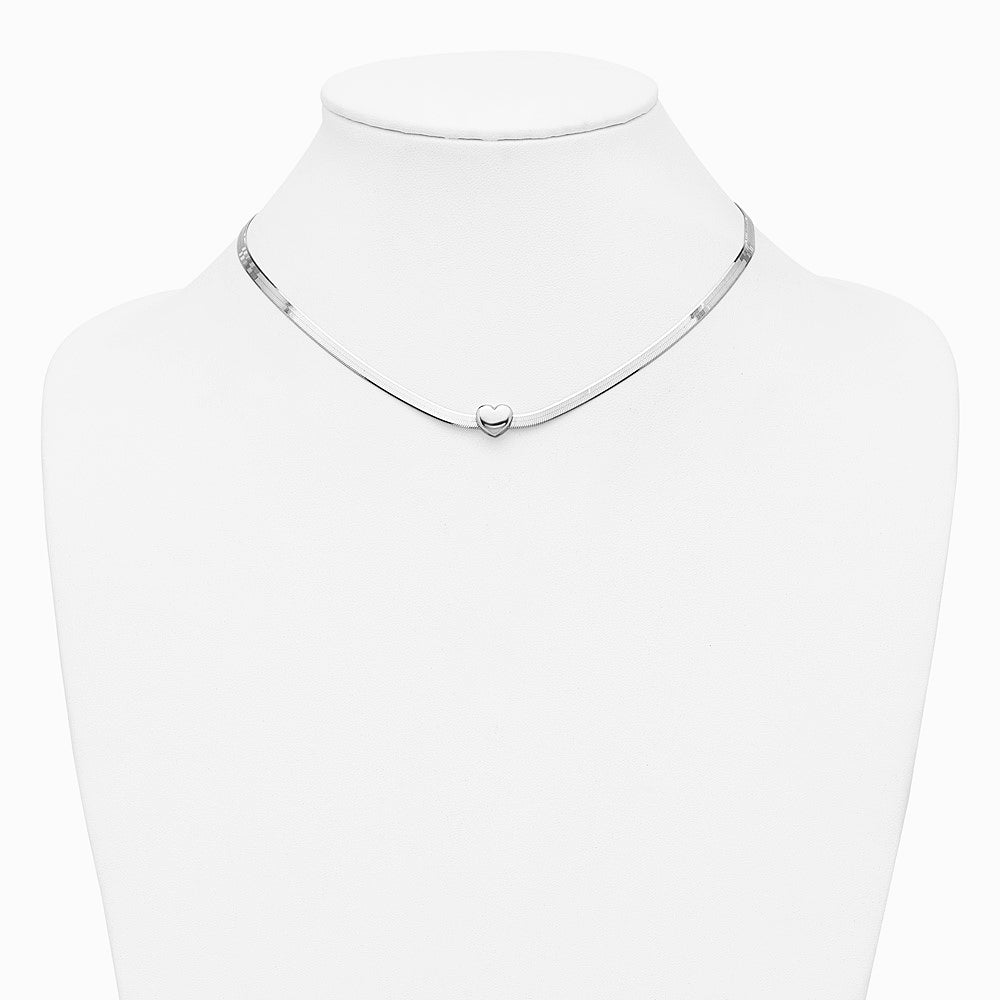 Sterling Silver RH-plated Polished Heart Herringbone w/ 2in ext. N - Product Photo