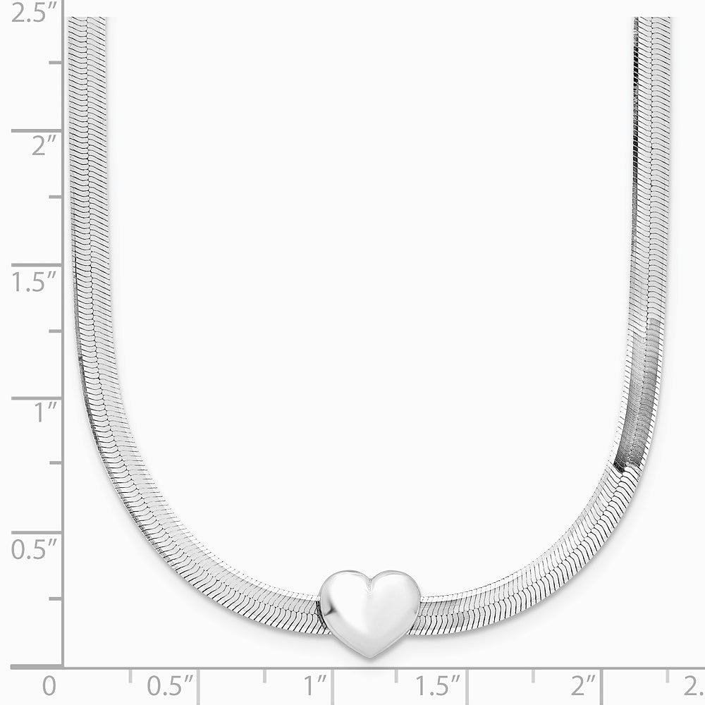 Sterling Silver RH-plated Polished Heart Herringbone w/ 2in ext. N - Product Photo