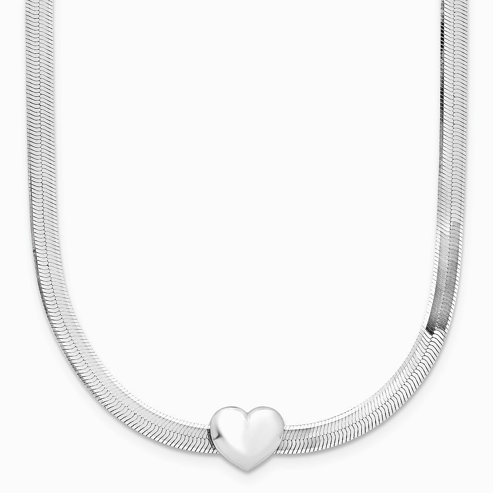 Sterling Silver RH-plated Polished Heart Herringbone w/ 2in ext. N - Product Photo