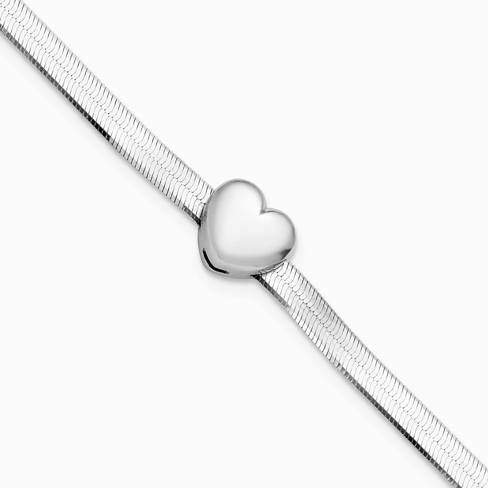 Sterling Silver RH-plated Polished Heart Herringbone w/ 1in ext. B
