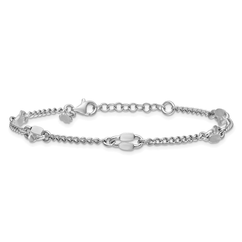 Leslie's Sterling Silver RH-plated Fancy Link w/1in ext. Bracelet - Product Photo