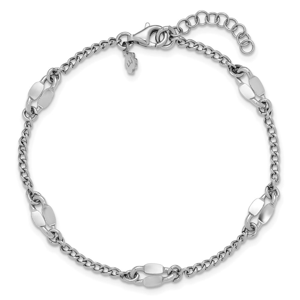 Leslie's Sterling Silver RH-plated Fancy Link w/1in ext. Bracelet - Product Photo
