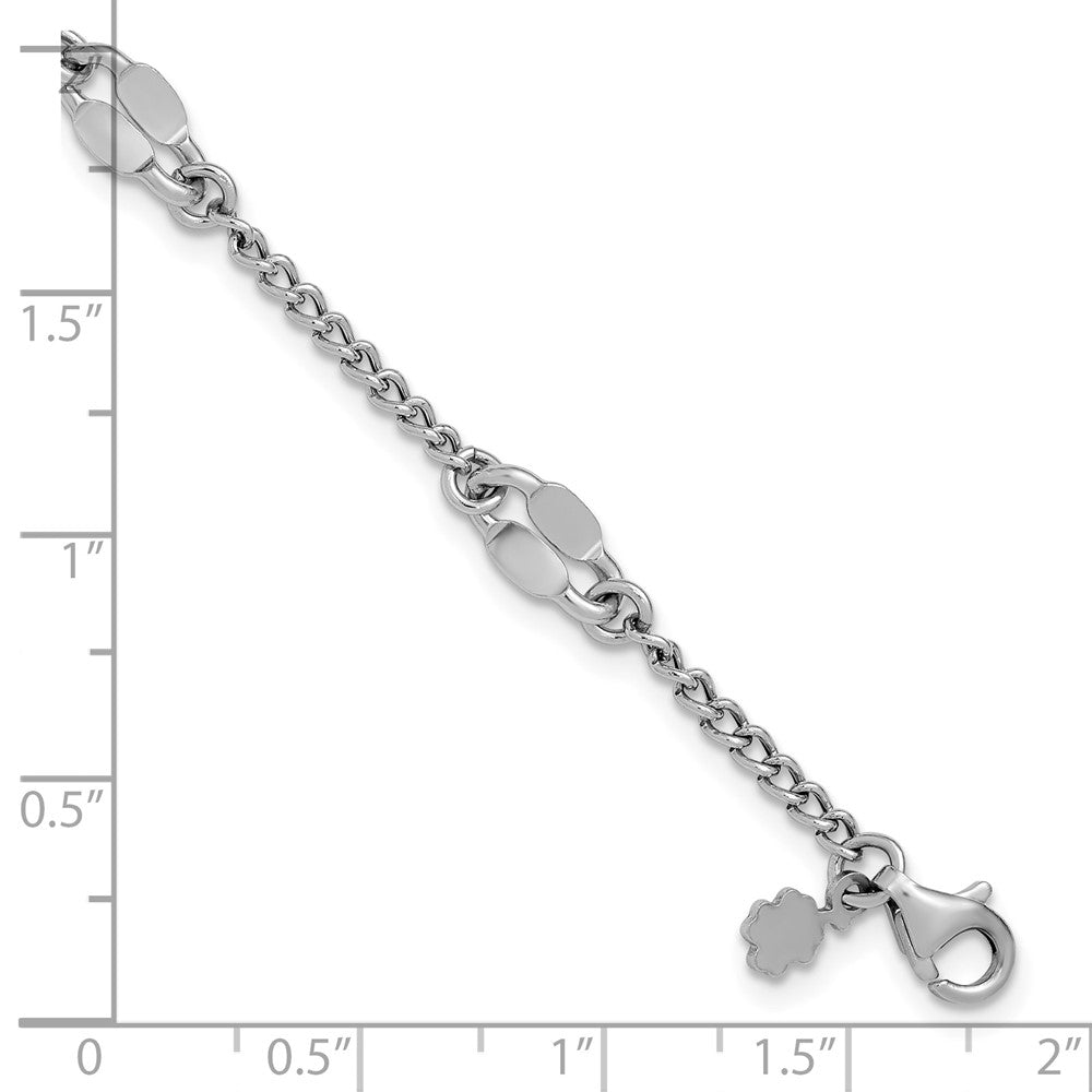 Leslie's Sterling Silver RH-plated Fancy Link w/1in ext. Bracelet - Product Photo