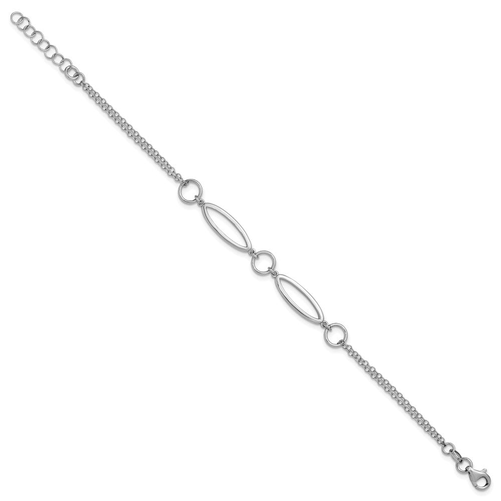 Leslie's Sterling Silver RH-plated Geometric 2-strand w/1in ext. Bracelet - Product Photo