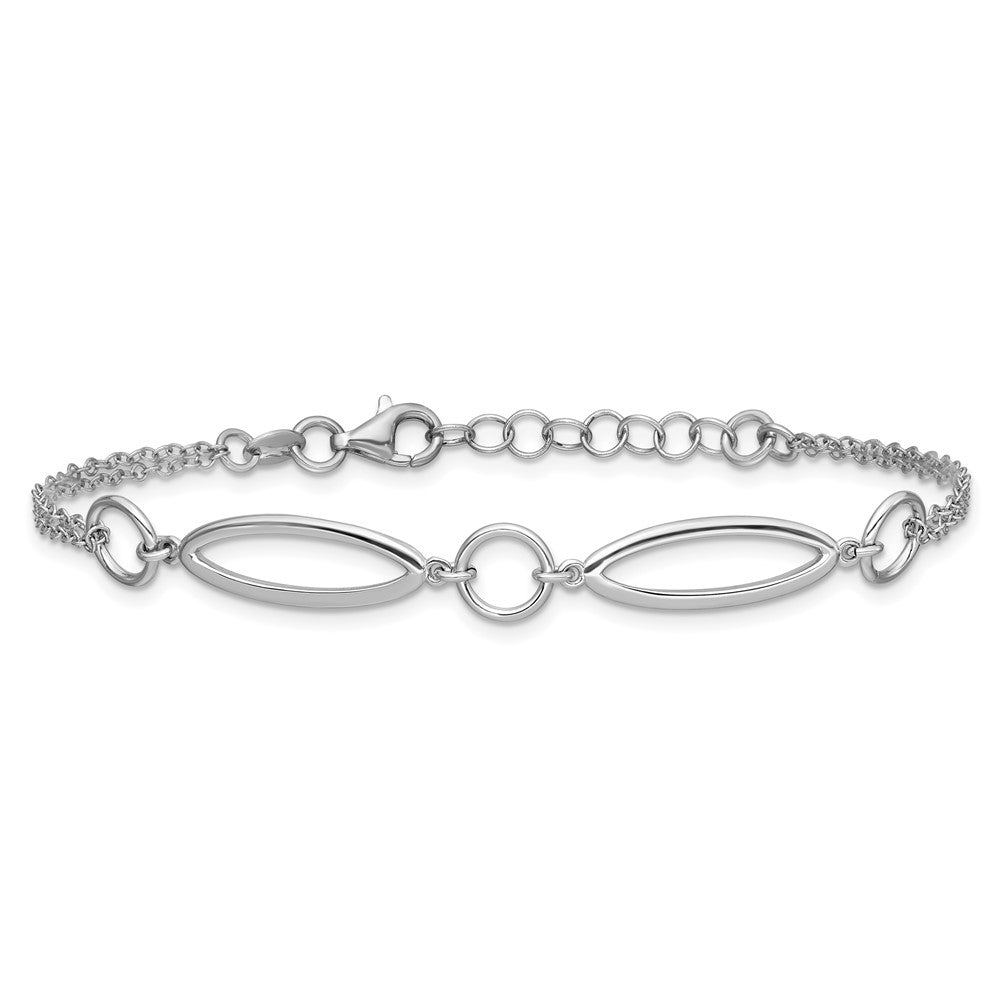 Leslie's Sterling Silver RH-plated Geometric 2-strand w/1in ext. Bracelet - Product Photo