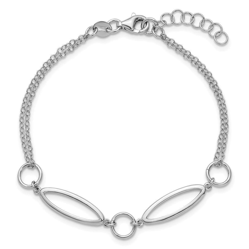 Leslie's Sterling Silver RH-plated Geometric 2-strand w/1in ext. Bracelet - Product Photo