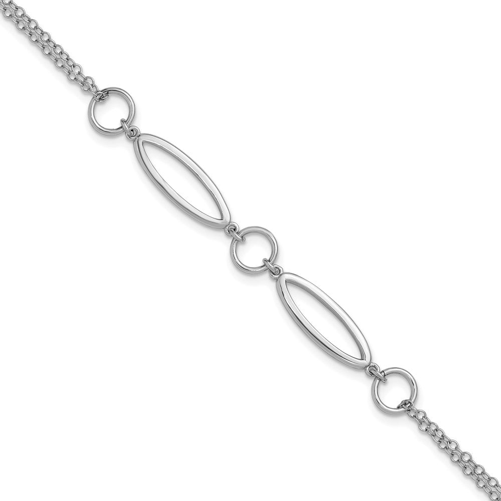 Sterling Silver RH-plated Geometric 2-strand with 1in ext. Bracelet