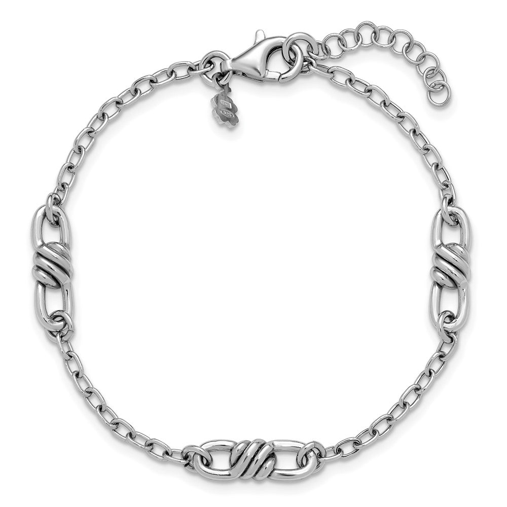 Sterling Silver RH-plated Polished Fancy Link with 1in ext. Bracelet