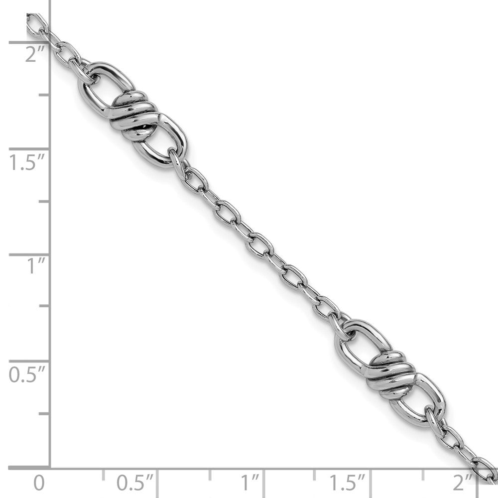 Leslie's Sterling Silver RH-plated Polished Fancy Link w/1in ext. Bracelet - Product Photo