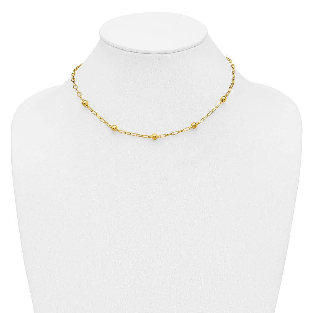 Leslie's Sterling Silver Gold-tone pol. Beaded Link w/2in ext. Necklace - Product Photo