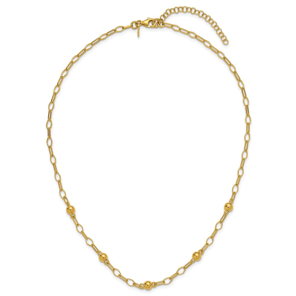 Leslie's Sterling Silver Gold-tone pol. Beaded Link w/2in ext. Necklace - Product Photo