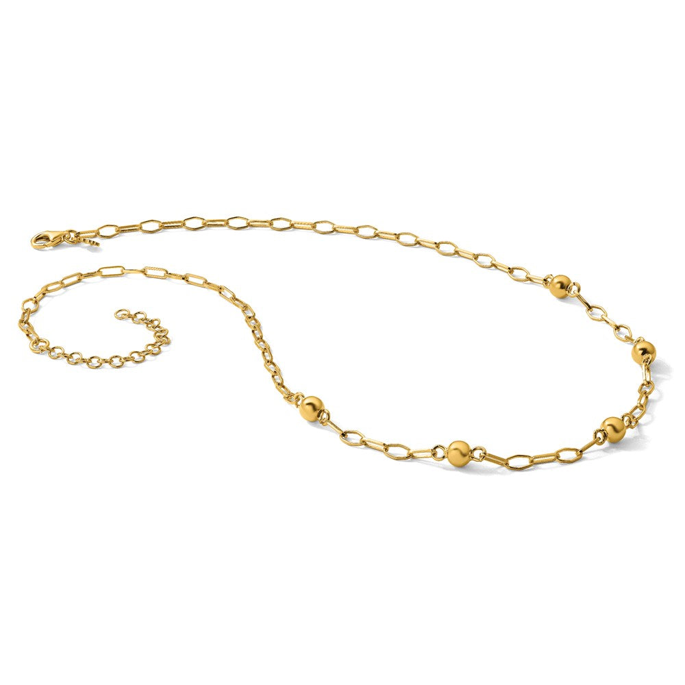 Leslie's Sterling Silver Gold-tone pol. Beaded Link w/2in ext. Necklace - Product Photo