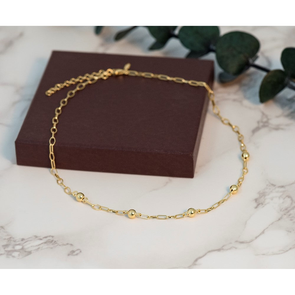 Leslie's Sterling Silver Gold-tone pol. Beaded Link w/2in ext. Necklace - Product Photo